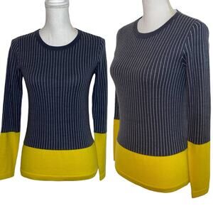 Lisa Perry Sweater Merino Wool Color Block Striped Crewneck Long Sleeve, Size XS